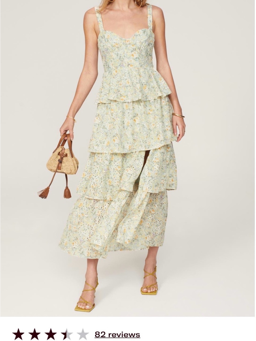 ASTR Pale Yellow Floral Tiered Maxi Dress